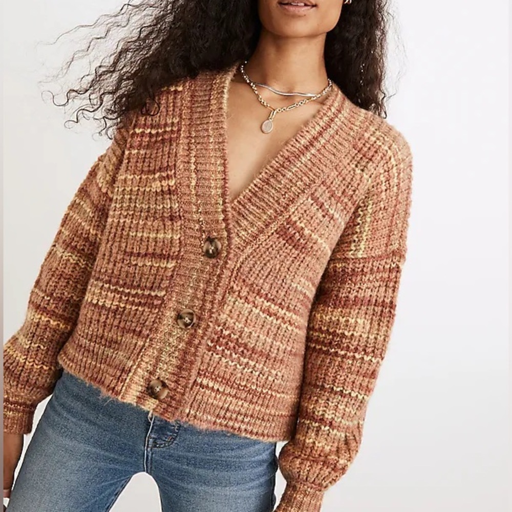 Madewell Space-Dyed Waller Crop Cardigan Sweater Wool Blend Size XS